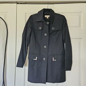 MICHAEL Michael Kors Black Women's Trench Coat with Metal Accent Pockets